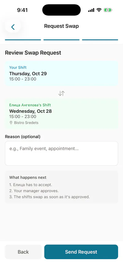 Asking a colleague to swap a shift
